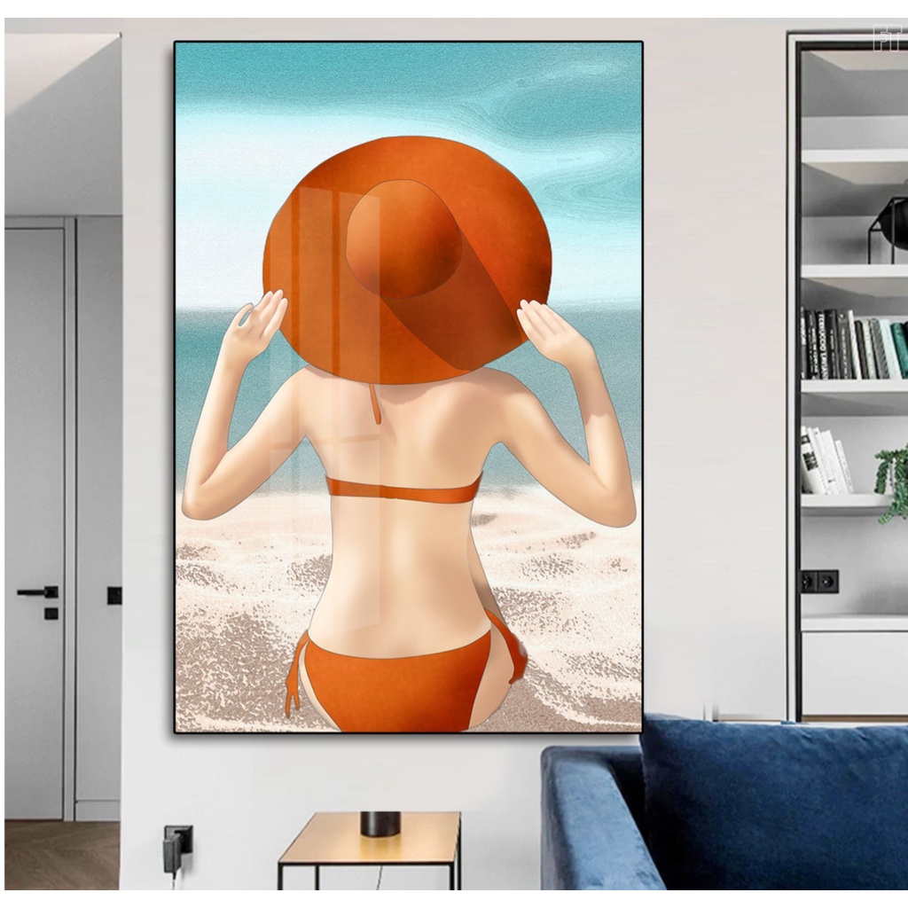Tranh treo tường - Tranh cô gái nghệ thuật, chất liệu Laminate tráng gương, kích thước 40x60cm