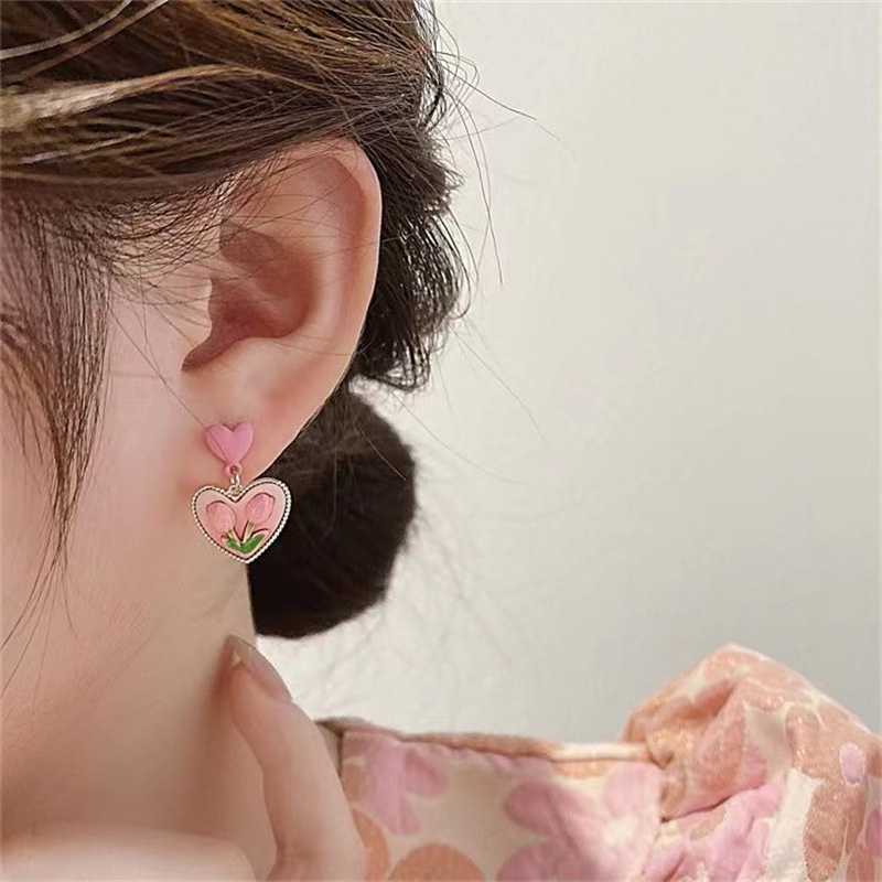 Bông Tai Mạ Bạc 925 Hình Trái Tim Phong Cách Retro Hàn Quốc G047