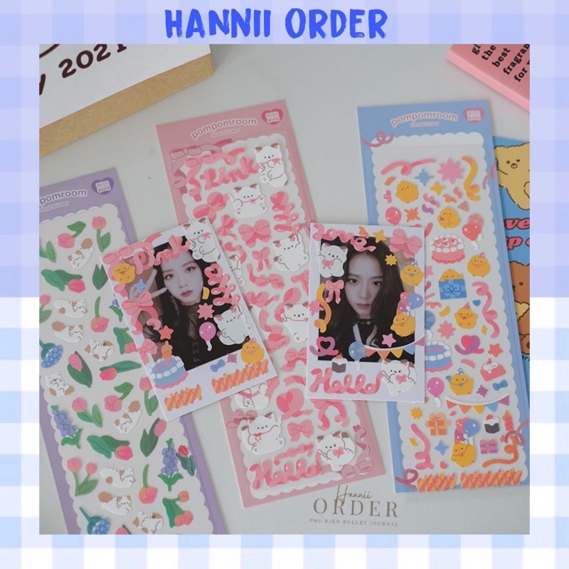 Sticker ribbon gấu decor
