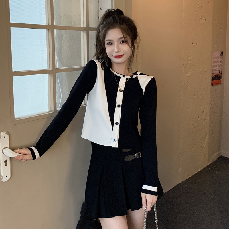 【ZHELIHANGFEI】Áo Cardigan Dệt Kim Tay Dài Lưng Cao Dáng Ôm Phong Cách Sang Trọng Dành Cho Bạn Nữ