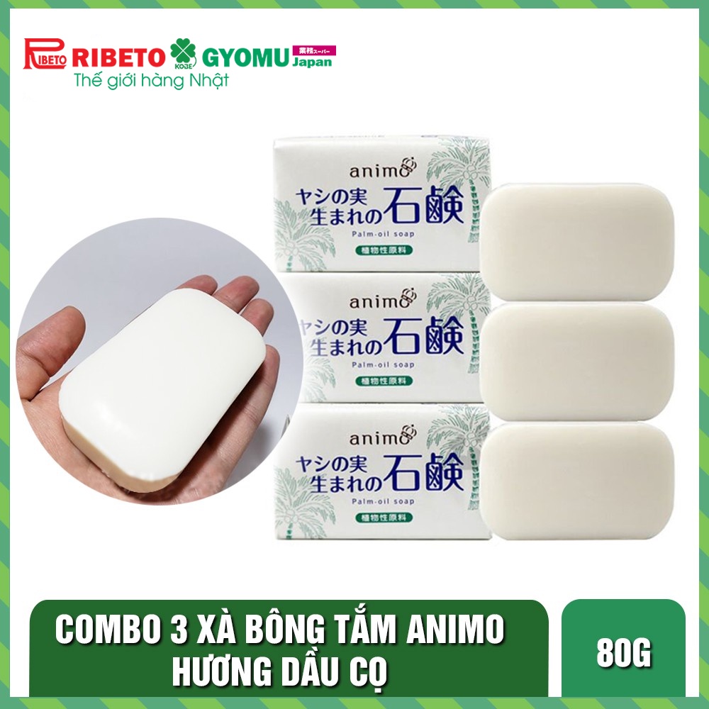 Set 3 Xà bông tắm ANIMO hương dầu cọ 100% Tự nhiên - Hàng Nhật nội địa