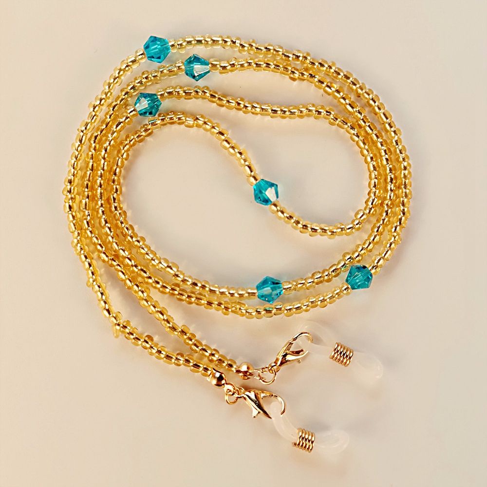 Dây Đeo Mắt Kính Trong Suốt Đính Hạt In Chữ Nhiều Màu Sắc Phong Cách Hàn Quốc