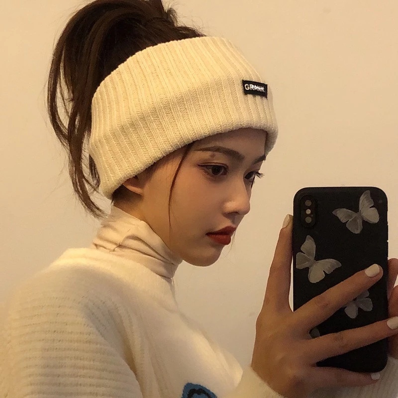 Băng Đô Len Dày Bản Rộng Co Giãn Giữ Ấm Thời Trang Cho Nữ