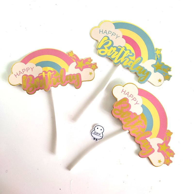 Combo 10 que cắm cầu vồng HPBD ánh kim trang trí bánh kem, toppercake