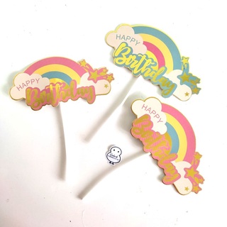 Combo 10 que cắm cầu vồng HPBD ánh kim trang trí bánh kem, toppercake