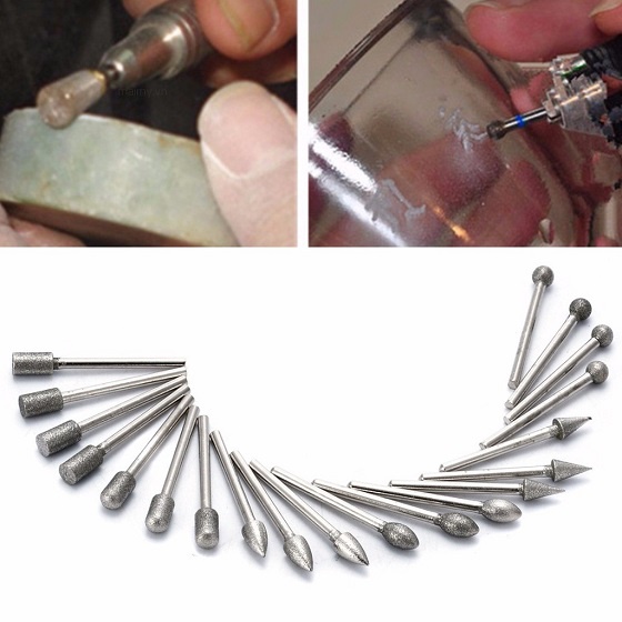 Bộ Phụ Kiện Máy Mài Cầm Tay Gồm 20 Mũi Mài Kim Cương Trục 3mm ∅6mm Tổng Chiều Dài 44mm Chuyên Dụng