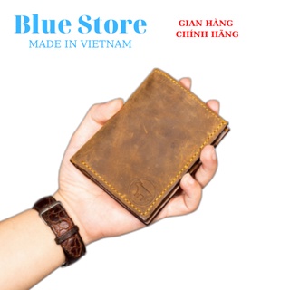 Ví da nam Blue store 2 ngăn có khóa, da bò sáp ngựa điên Crazy Horse nhập khẩu nguyên tấm từ Italia.
