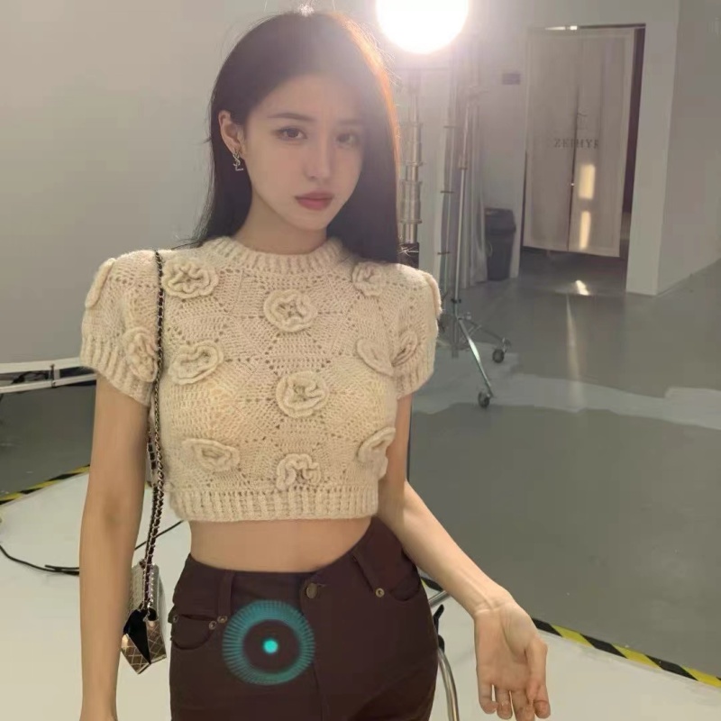 Áo Dệt Kim Nữ Tay Ngắn In Hoa Thời Trang