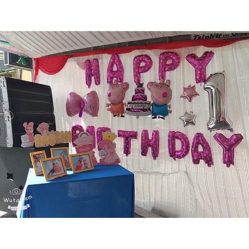 Set bóng trang trí sinh nhật cho bé heo trai  bé heo gái Tặng Bơm Ken Dán Bóng Ruy Băng
