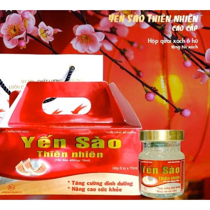 Yến Sào Thiên Nhiên cao cấp Khánh Hòa Bộ Quà tặng hộp quai xách 6 hũ 70ml