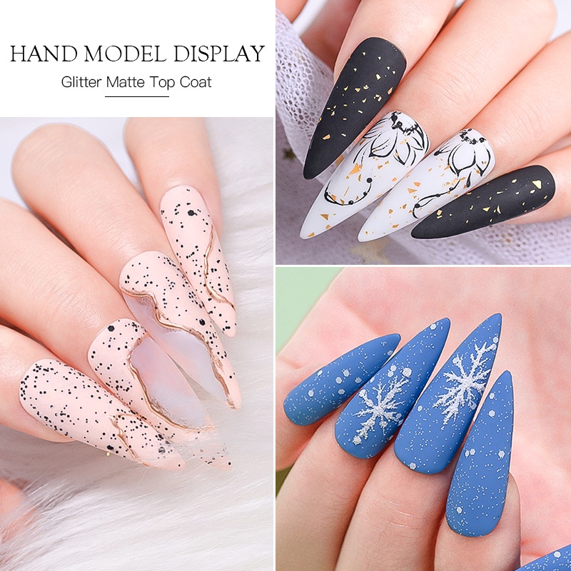MTSSII Long Lanh Matte Top Coat Gloss Shimmer Sequins Vỏ Trứng Cát Đen Bling Gel Sơn Móng Tay Ba Lan