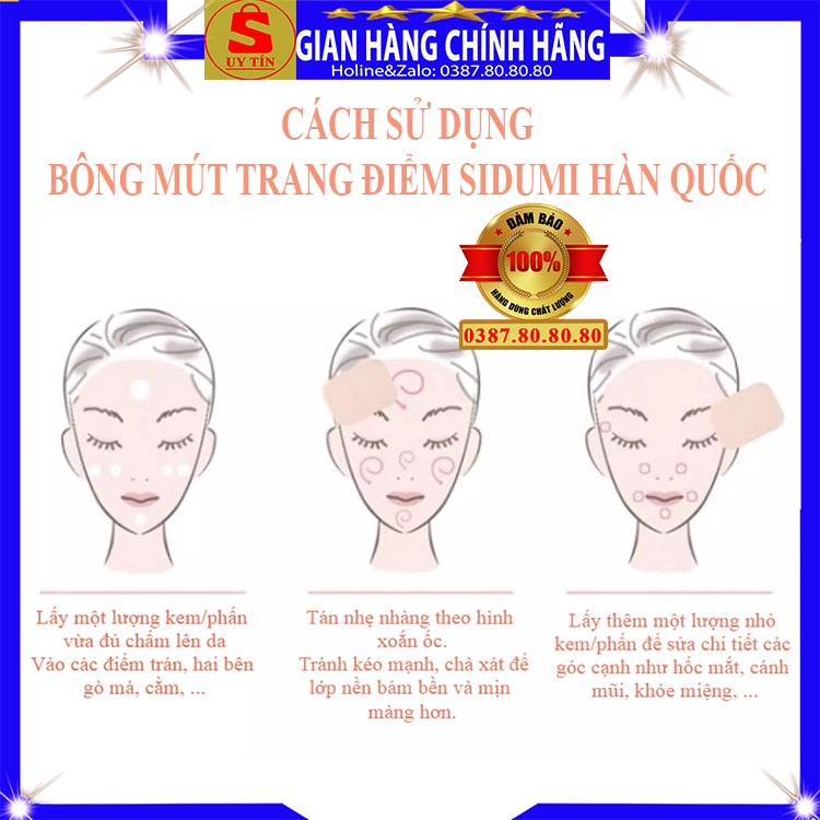 Sét 2 miếng bông mút trang điểm tròn vuông đánh tán phấn nước cushion kem nền bb cc cream chính hãng sidumi hàn quốc