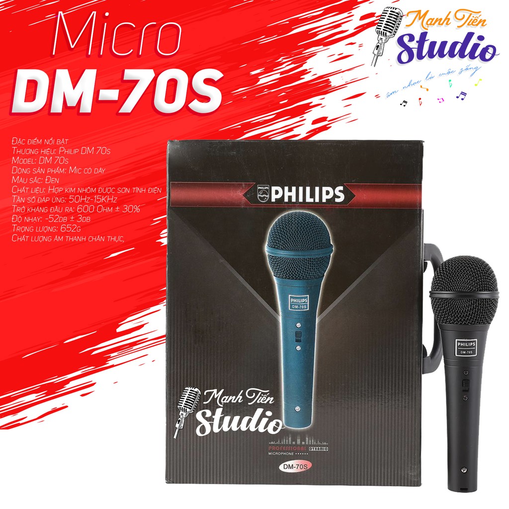 Micro Karaoke Có Dây Philips DM-70S hợp kim nhôm được sơn tĩnh điện sóng cao tần cho tiếng hát nhẹ hát karaoke gia đình