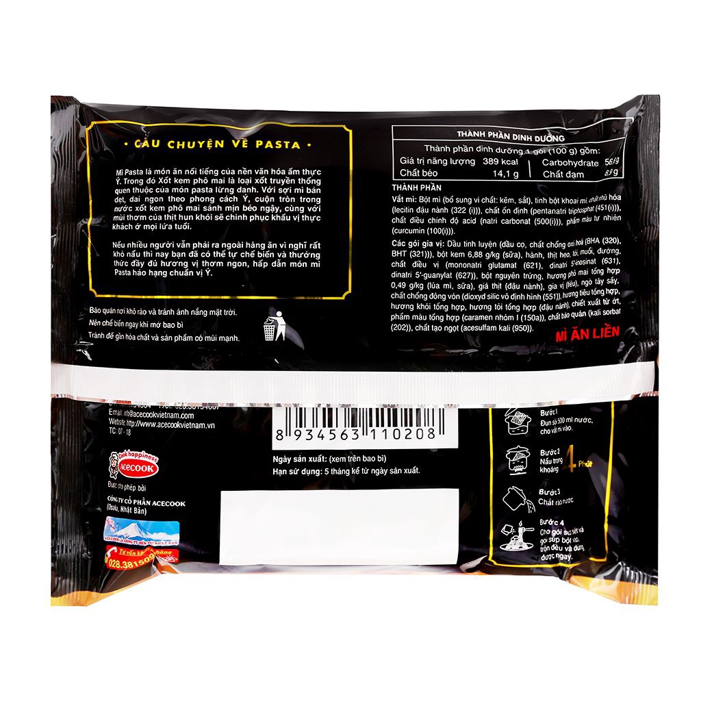 Thùng 24 gói Mì spaghetti Bistro hương vị xốt kem phô mai kiểu Ý gói 100g