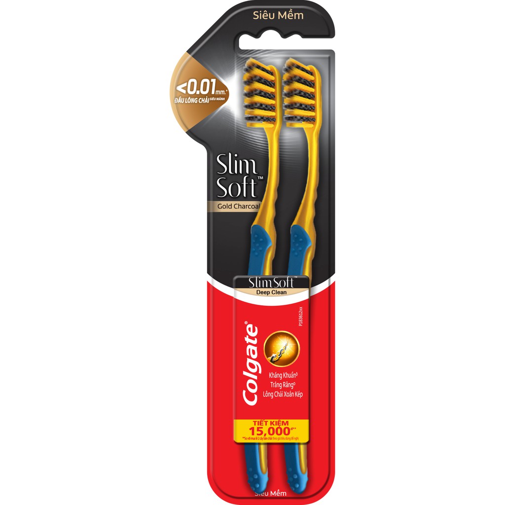 Bộ 4 Bàn chải đánh răng Colgate SlimSoft Gold Charcoal mềm mảnh than vàng