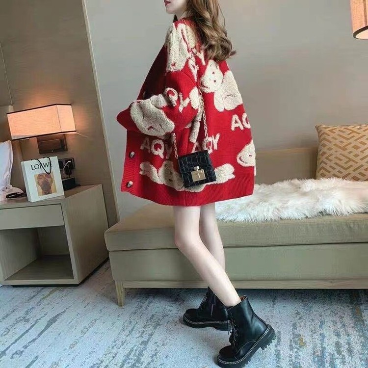 Áo khoác cardigan dệt kim dáng rộng phong cách Phương Tây 2021 dễ thương cho nữ