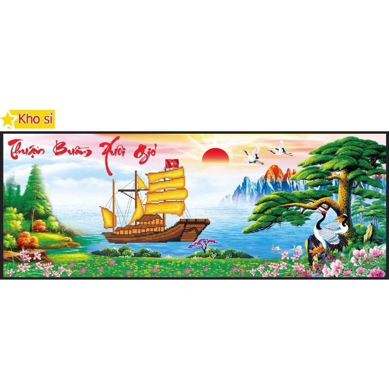 Tranh gắn đá phong thủy Thuận buồm xuôi gió 88596 (120x50cm) [KHO SỈ] Tranh chất lượng cao