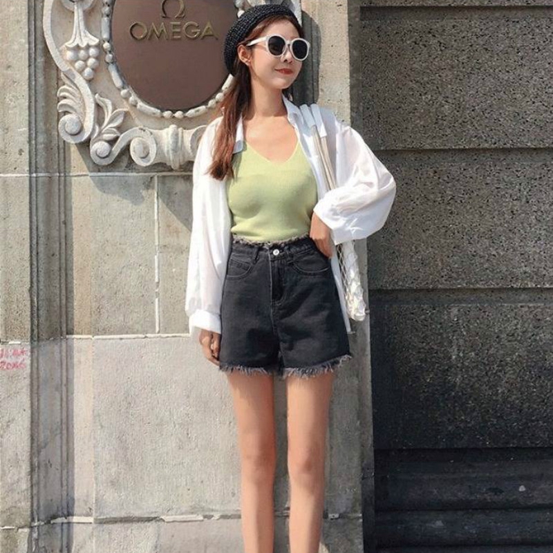 Quần short denim lưng cao thời trang nữ | BigBuy360 - bigbuy360.vn