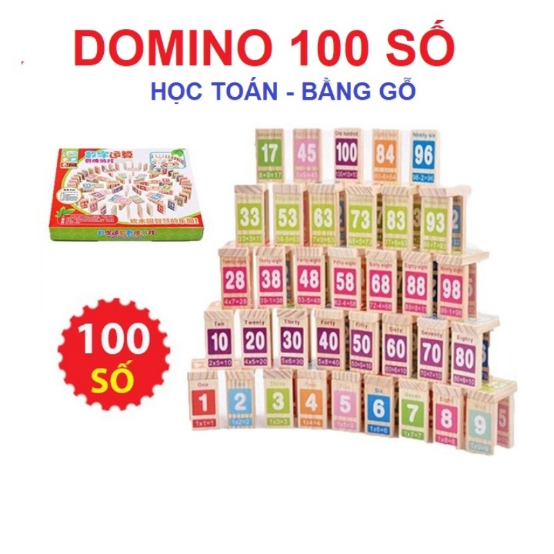 Đồ chơi gỗ thông minh cho bé bộ domino 100 số học toán tiếng anh và xếp hình sáng tạo Montessori, quà tặng sinh nhật