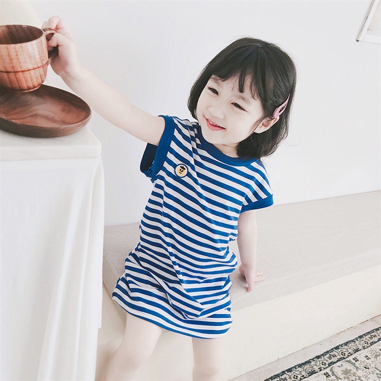 100% Cotton Baby Cloths Underwear Pyjamas Girl Clothing Baby Vest Girl Shirts Đầm Cotton Sát Nách Họa Tiết Sọc Ngang Cho Bé Gái 1-8 Tuổi