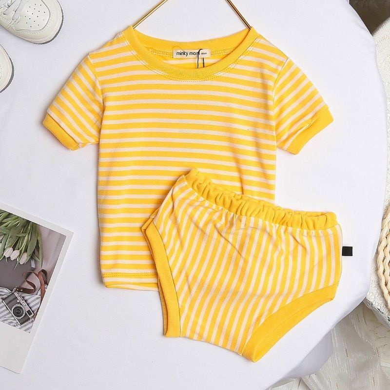 48.[HCM] Bộ chip sọc dành cho trẻ em 5-13kg vừa, Cotton thun lạnh Minky Mom, vải Sài Gòn