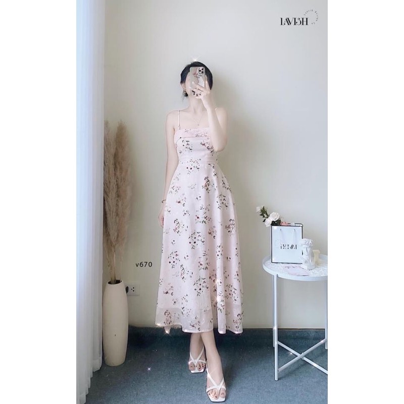 ⚡️BÁN SỈ⚡️Đầm voan hoa 2 dây hồng nhạt | BigBuy360 - bigbuy360.vn
