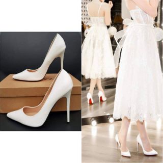 Giày cao gót đế đỏ màu trắng da bóng 11--12p