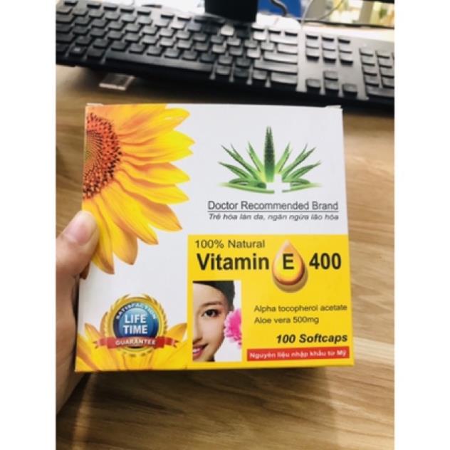 Viên uống Vitamin E 400 Giúp làm đẹp da Hộp 100 viên giảm tình trạng rạn da, da khô nứt nẻ, nếp nhăn , sẹo