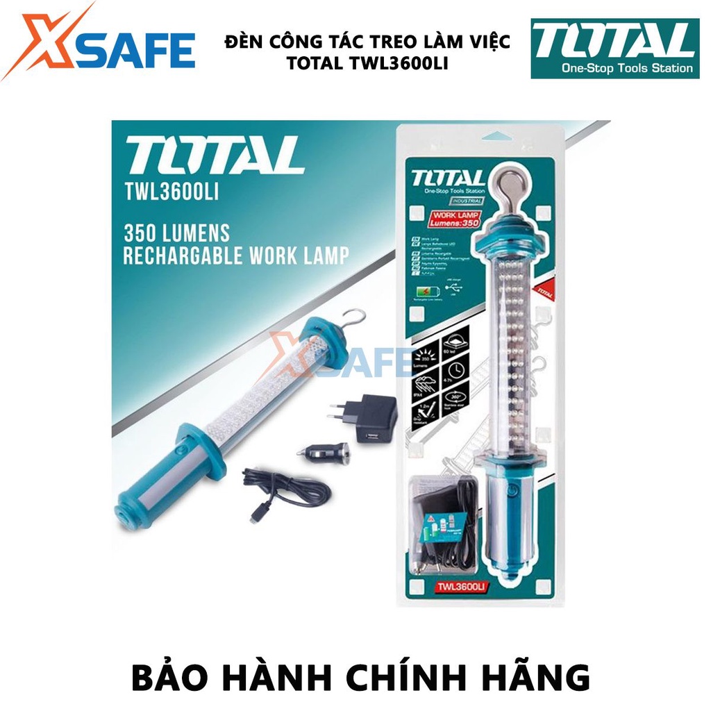 Đèn treo làm việc TOTAL TWL3600LI dùng pin dạng treo pin Li-polymer 3.7V/3600mAH, 3 chế độ sáng - chính hãng
