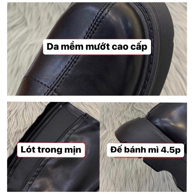 CÓ SẴN CAO CỔ Boot đùi da trơn cao cấp đế bánh mì 4.5cm boot nữ ulzzang