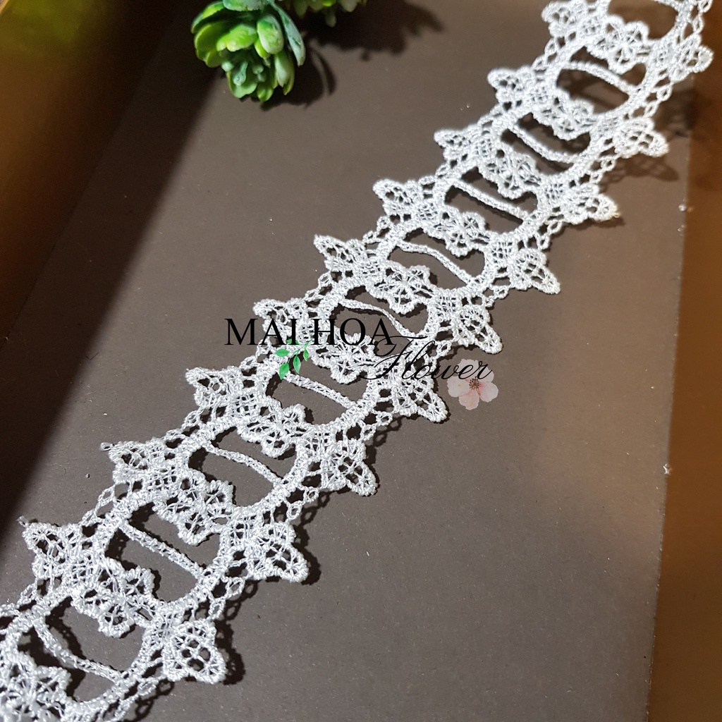 RC18 Cuộn 12 mét dây viền ren may váy áo ren chỉ trắng rộng 6 mét Maihoaflower