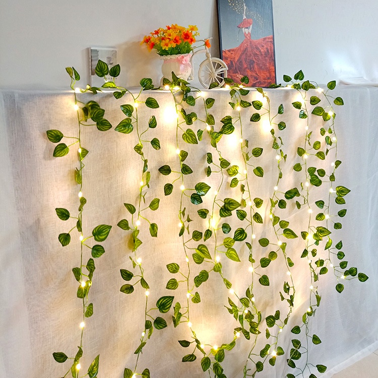 Cây thường xuân nhân tạo 2.1m lá xanh giả cây nho vòng hoa cây nho lá giả trang trí nội thất với đèn dây led dài 3m