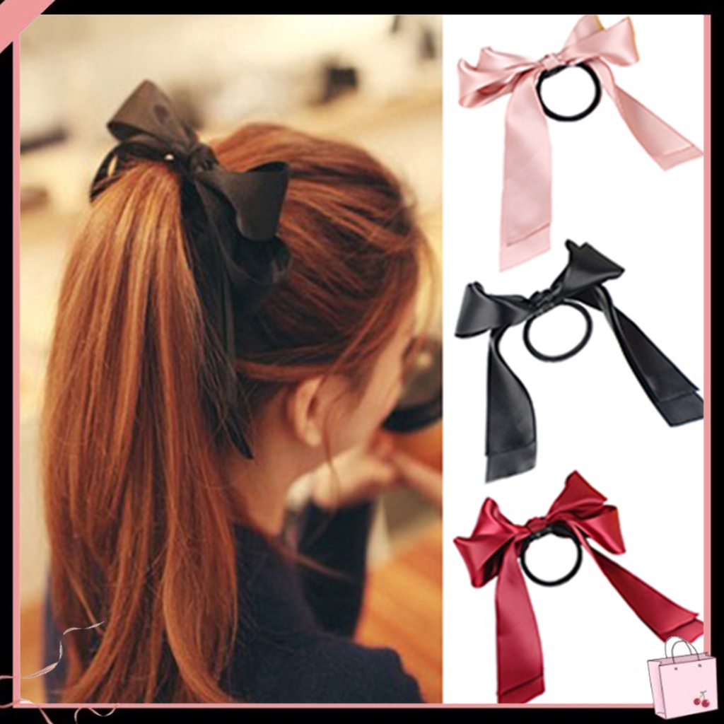 Dây Buộc Tóc Vải Satin Thắt Nơ Ruy Băng Thời Trang Ngọt Ngào Cho Nữ Giá Đỡ