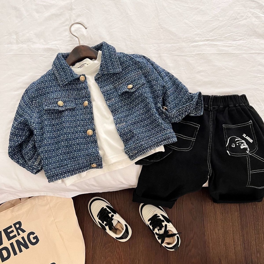 Áo Khoác Denim Phong Cách Phương Tây Thời Trang Xuân Thu 2022 Phong Cách Mới Cho Bé Trai