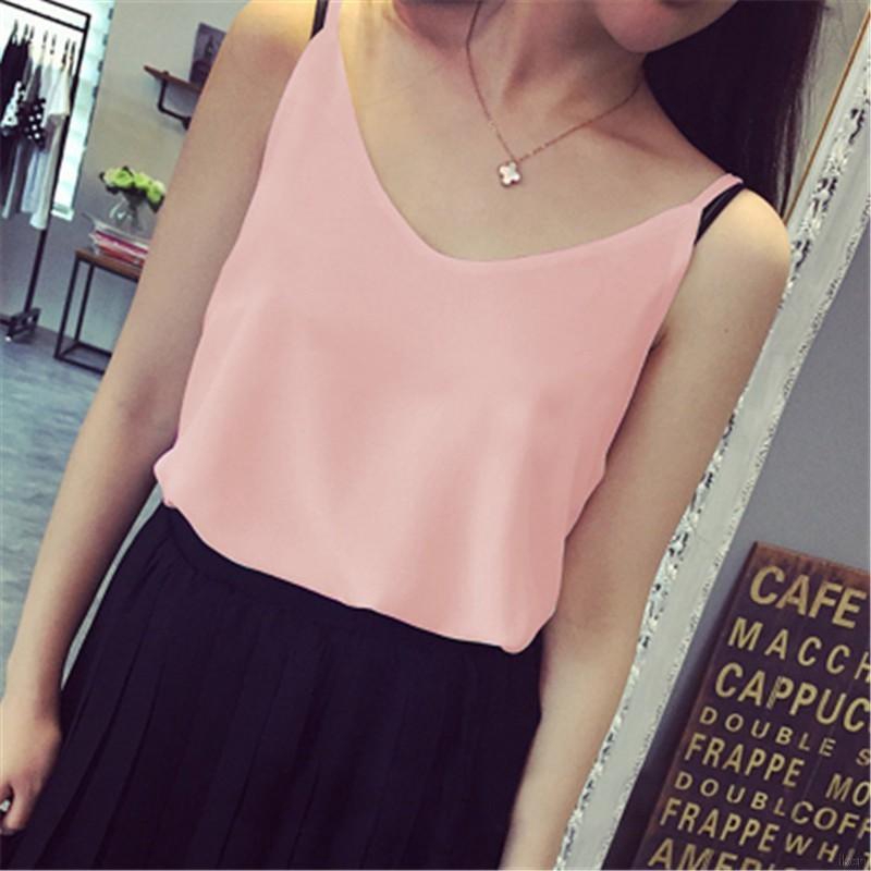 Áo tanktop hai dây thiết kế màu đơn giản cho nữ