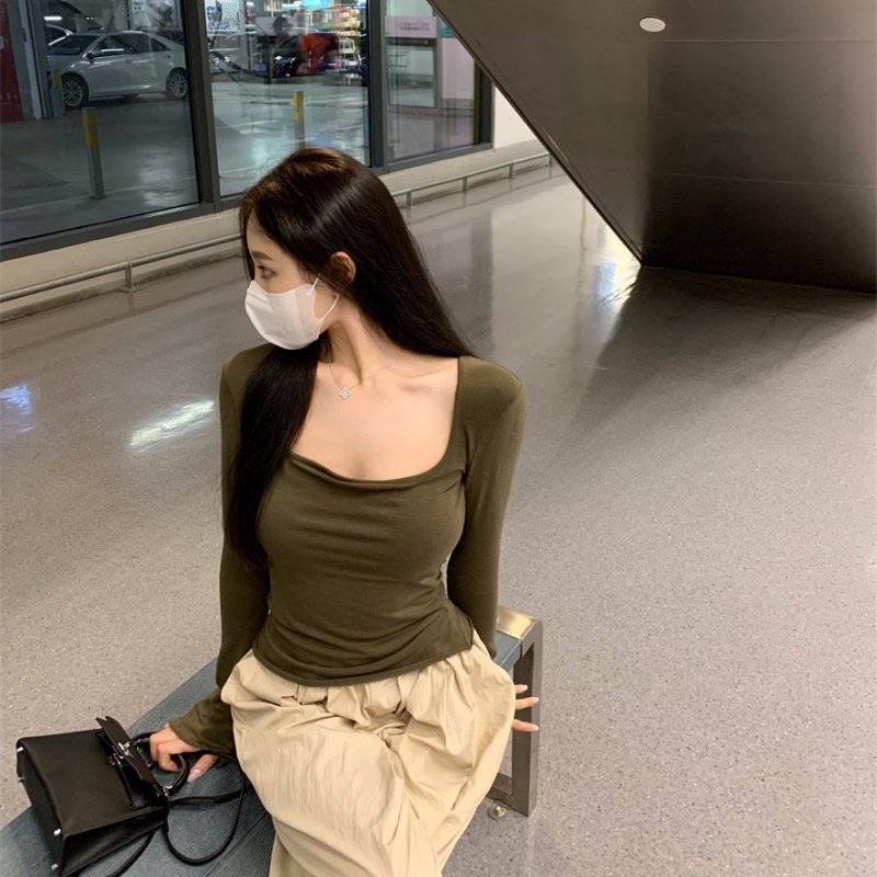 Áo thun COZOKC tay dài cổ vuông trẻ trung quyến rũ dành cho nữ