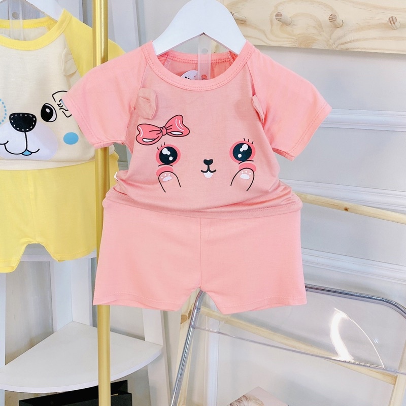 Bộ Cộc Tay Cho Bé Trai, Bé Gái Minky Mom Vải Thun Lạnh Hoạ Tiết mặt cún dễ thường, Đồ Bộ Cho Bé Mặc Nhà