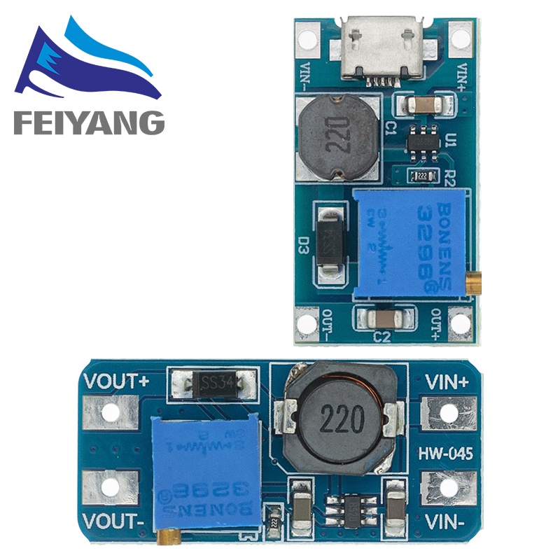 Module tăng áp MT3608 DC-DC 2A với ICRO USB 2V-24V - 5V 9V 12V 28V