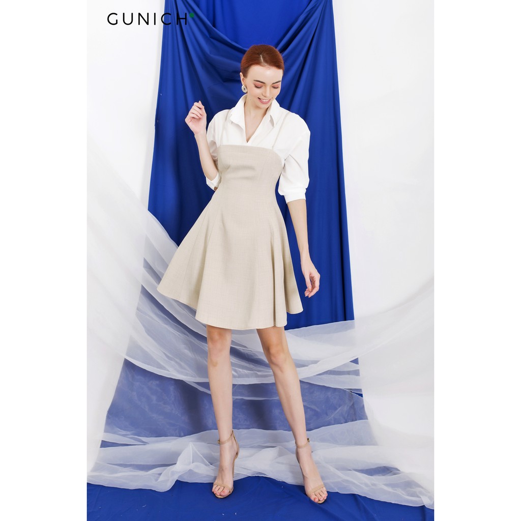 Đầm mini phối áo sơ mi trắng Gunich
