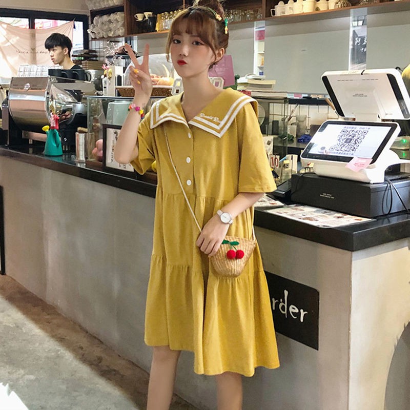 Đầm tay ngắn phối nút phong cách Hàn Quốc thời trang trẻ trung mùa hè cho nữ | BigBuy360 - bigbuy360.vn