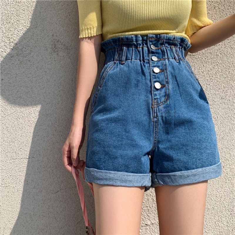 Quần short jean nữ lưng thun nút 3 size SML