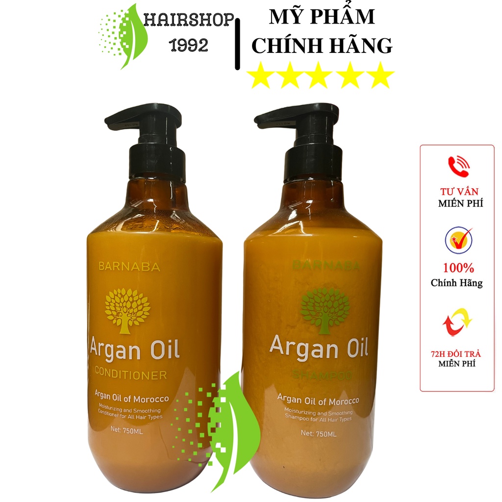 Cặp dầu gội dầu xả ngăn rụng tóc phục hổi hư tổn BARNABA Argan Oil 750ml x2 | Bộ dầu gội chống rụng