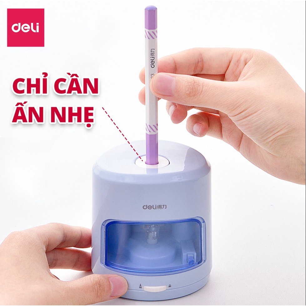 Gọt bút chì điện tự động Deli Chuốt màu chì tiện lợi, an toàn và bảo vệ người dùng có thể điều chỉnh ngòi chì - 502