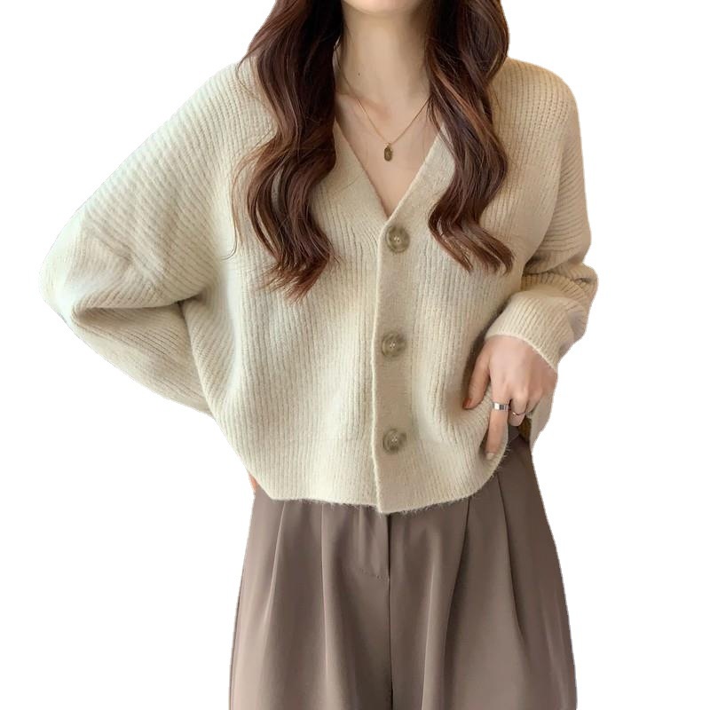 Hàng Sẵn_ Áo len dệt kim trơn mỏng phong cách retro