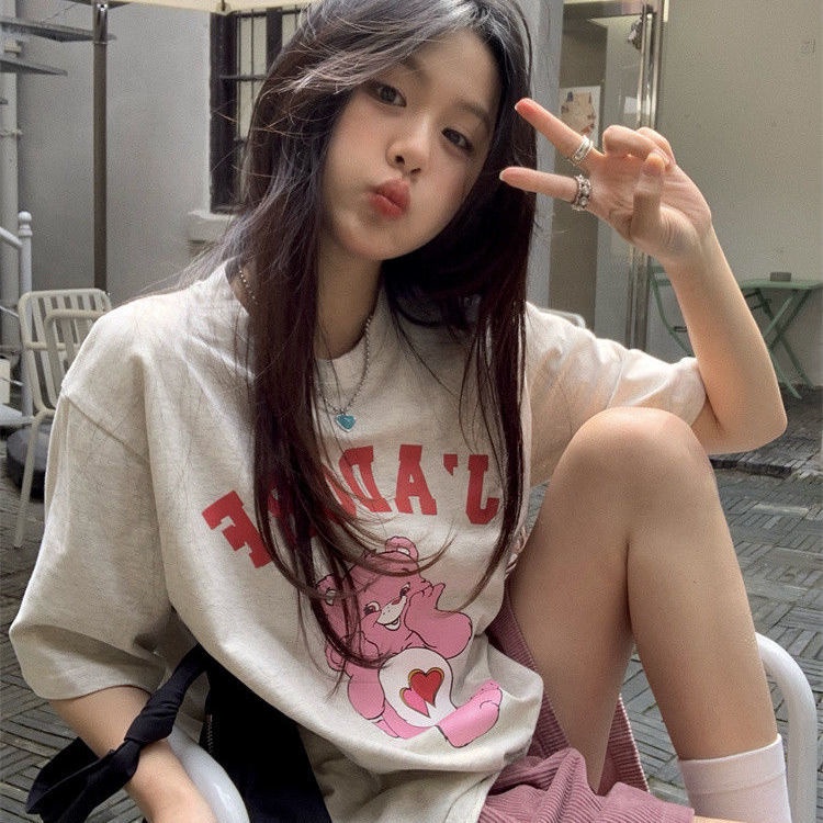Áo Thun Tay Ngắn Dáng Rộng In Họa Tiết Hoạt Hình Phong Cách Hàn Quốc Thời Trang Mùa Hè 2022 Cho Nữ