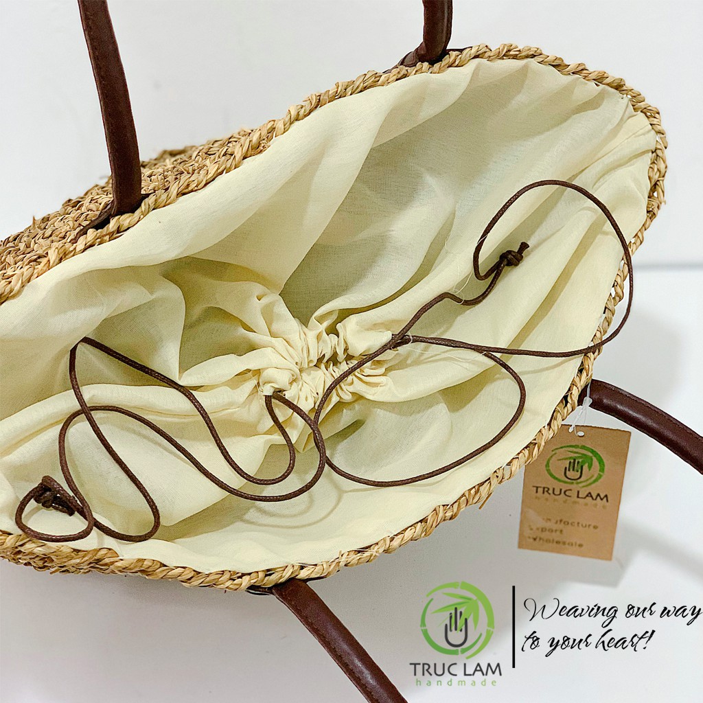 Túi Xách Cói Tote Thời Trang Nữ Bện Thủ Công Quai Da – Trúc Lâm Handmade