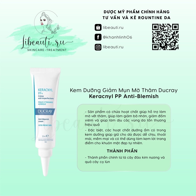 MẪU MỚI 2023 Ducray Keracnyl PP Anti-Blemish Soothing Cream -Kem Dưỡng Làm Dịu Cho Da Mụn 30ml