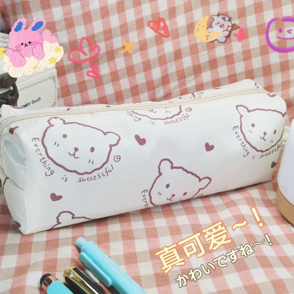 Bóp Viết Vải Canvas Cỡ Lớn In Hoạt Hình Gấu Dễ Thương