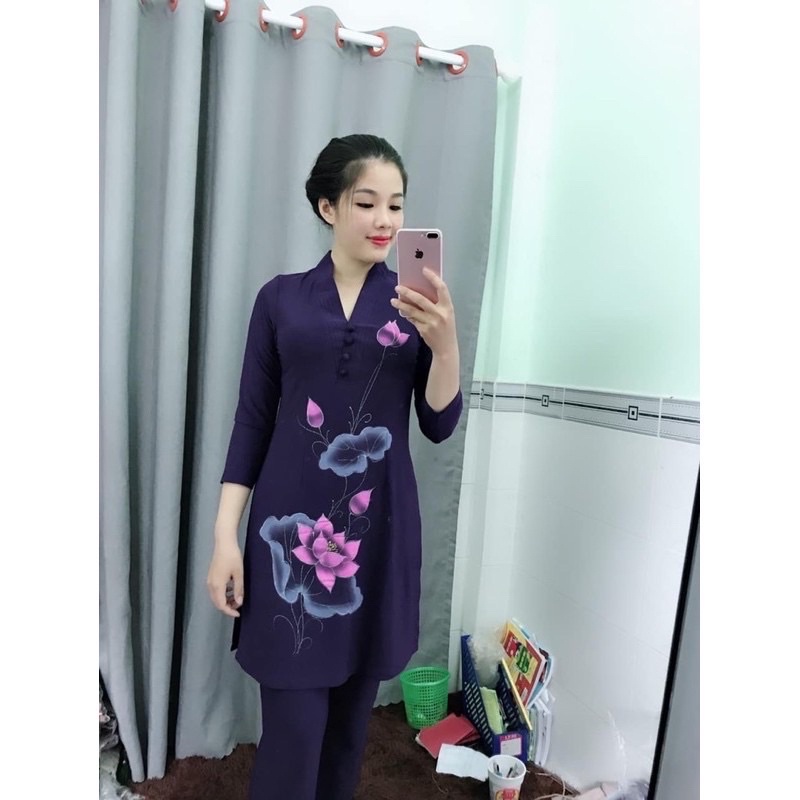 Đồ lam Đi Chùa ✅✅ Kết Tân Trụ in Hoa Sen ✅✅ Đồ bộ ## Đồ lam