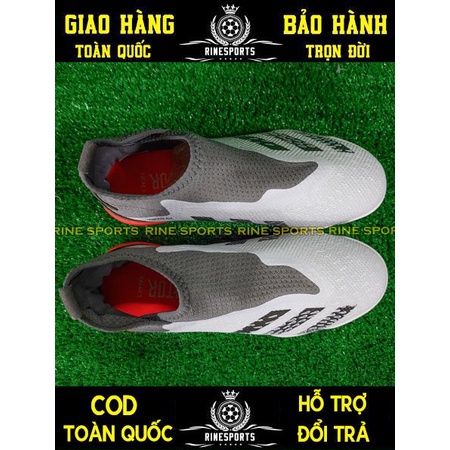 ĐÁ GIÀY BÓNG ĐÁ NHÂN TẠO (TF) Predator Freak3 Laceless màu trắng bạc HÀNG SUPER THAILAND